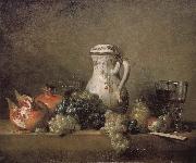 Jean Baptiste Simeon Chardin Pomegranate Grape glass knife France oil painting artist